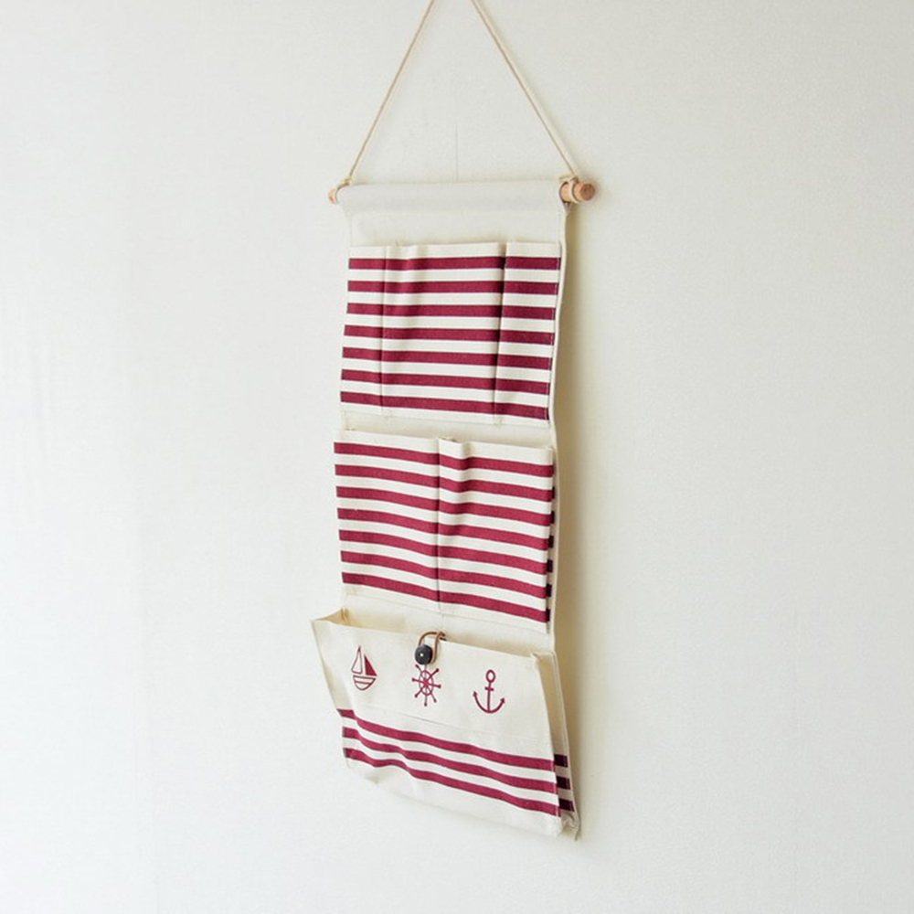 

Mediterranean-style anchor red stripe 6-slot paper towel draw storage hanging bag removable wall storage wall hanging bag