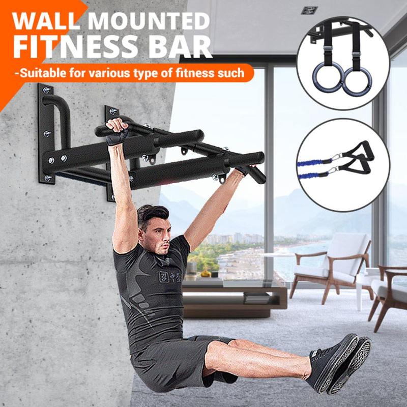 

Wall Mounted Horizontal Bar Set with Resistance Band/Hand Ring Exercise Gym Chin Up Pull Up Training Bar Sport Fitness Equipment