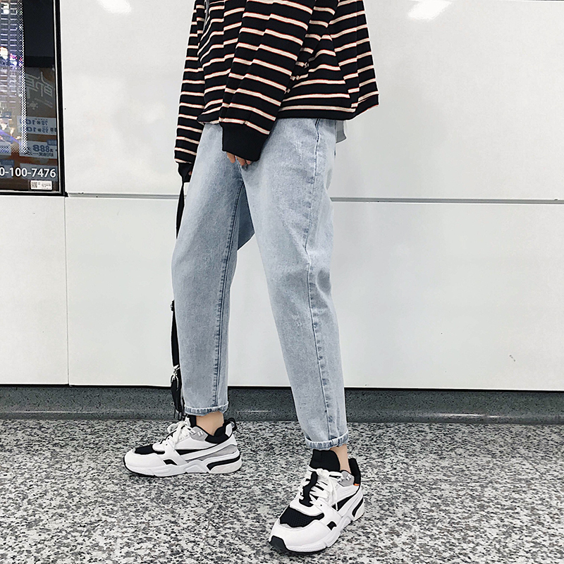 

2019 New Large Size Winter Simple Popular Men' Loose Version Neutral Casual Solid Color Street Feet Nine Points Jeans, Blackgrey