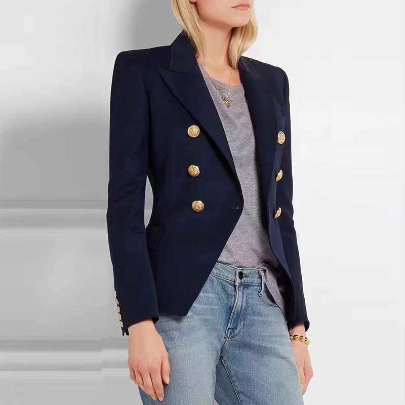 

HAGEOFLY 2017 Women Blazers Office Jackets Blue Blazer Women Coat Casual Women' Double Breasted Metal Buttons Women' blazer LY191122, Dark blue