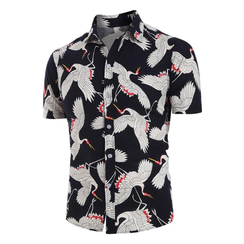 

Men Shirt Summer Style Print Beach Hawaiian Casual Shirt Men Casual Short Sleeve Hawaii camisa masculina 6.13, Bk