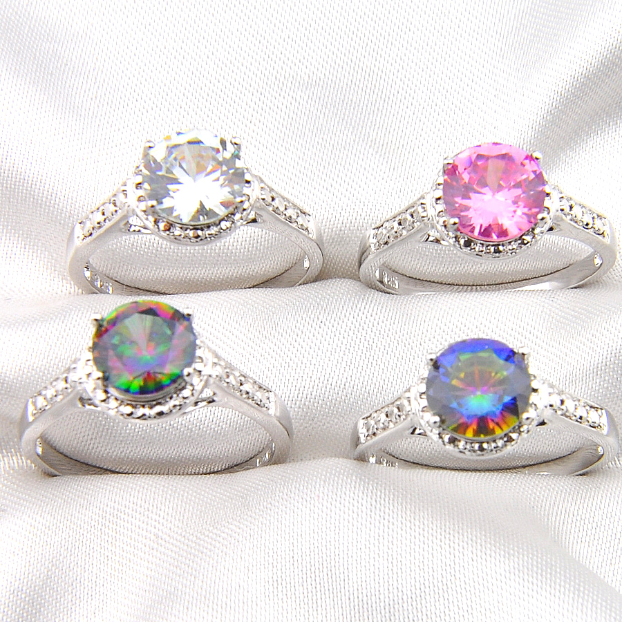 

Luckyshine Mix Color 5 Pcs Vintage Fire Wedding Women's Engagemets Rings 925 Silver Solitaire Ring Crystal Rhinestone Rings Jewelry