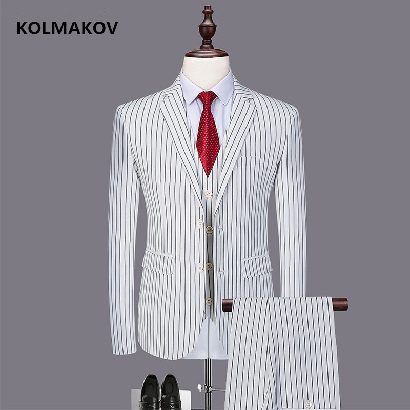

Jacket + Vest + trousers) New striped men's suit Classic three-piece business casual suit for men 2019 spring size -6XL, Black