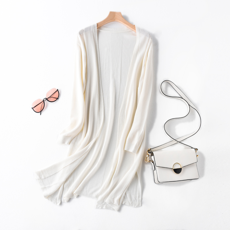 

Women Midi Long Thin Cardigan Jacket Summer Autumn Casual Silk Knitted Cardigans Female Loose Sweater Coat Plus Size 2XL, Beige