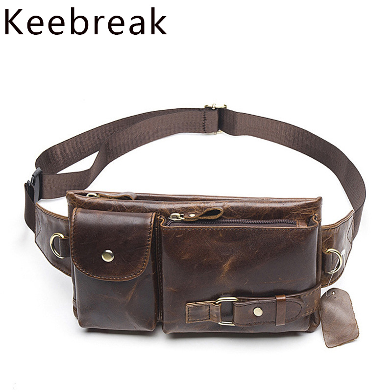 

Genuine Leather Bags Waist Packs Chest Bag For Men Crazy Horse Belt Bag Small Slim Shoulder Sacoche Homme Bandouliere Bandolera, Black