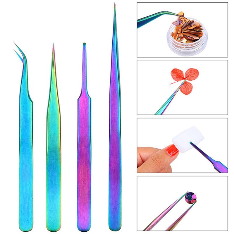 

1pc Curved Straight Tweezers Rainbow Eyelash Extension Nails Decor Picker Dead Skin Remover Manicure Makeup Nail Tools