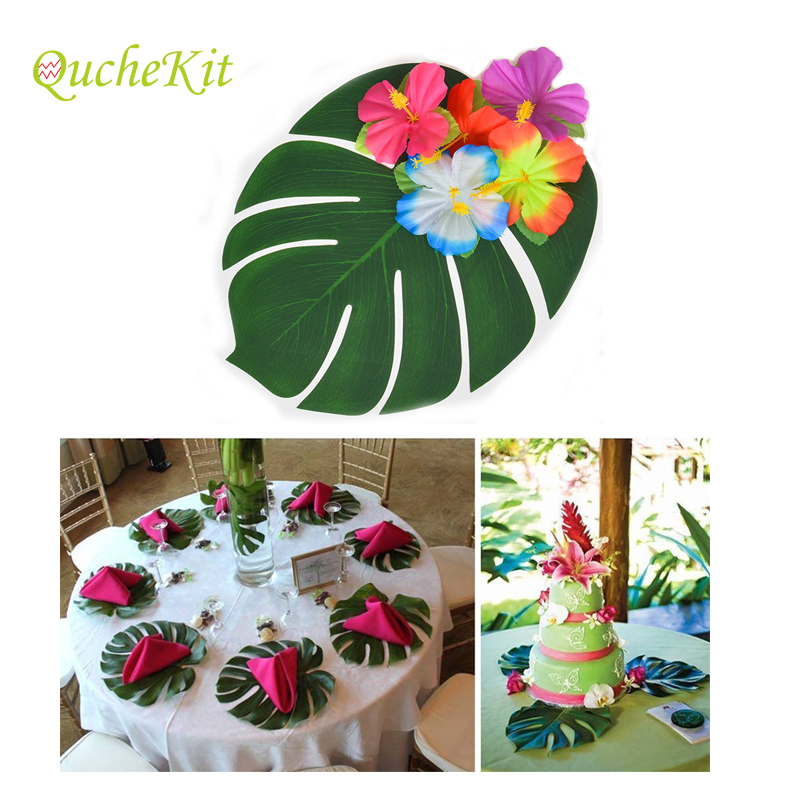 

12pcs/set Simulation Leaves Palm Leaf Dining Table Mat Non-slip Pad Waterproof Drinks Coffee Place Mat For Party Decor, As pic