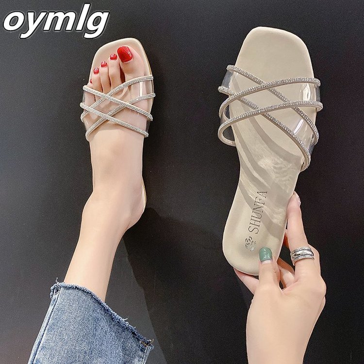 

2020 female Sandals Korean version transparent drag shoes female wild non-slip slippers women fashion slippers women Sandals, Beige