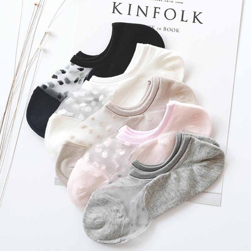 

Salina Women's Boat socks card stockings polka-dot women's socks nylon cotton ultra-thin versatile anti-hook silk transparent so, Beige