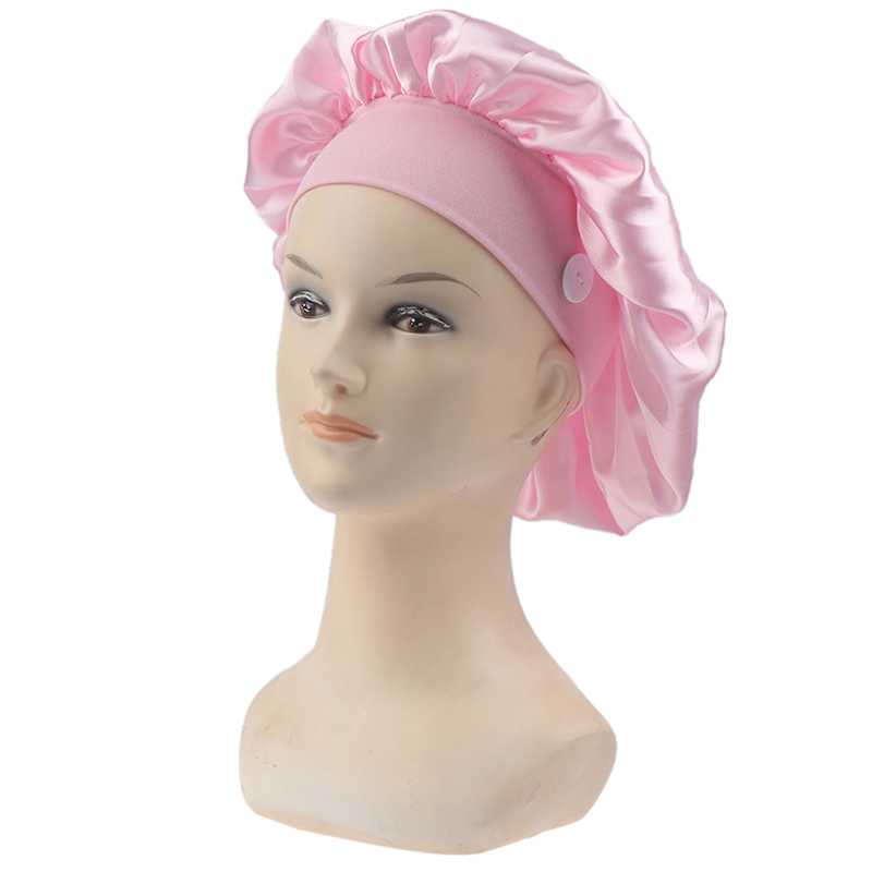 

Women Night Sleep Cap Hair Bonnet Hat Head Cover Wide Elastic Band Shower Caps Long Hair Home Bathroom Accessories