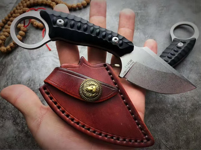

Promotion Survival Tactical straight Knife 9Cr18Mov Stone Wash Blades Full Tang Black G10 Handle Fixed Blade Knives With Leather Sheath