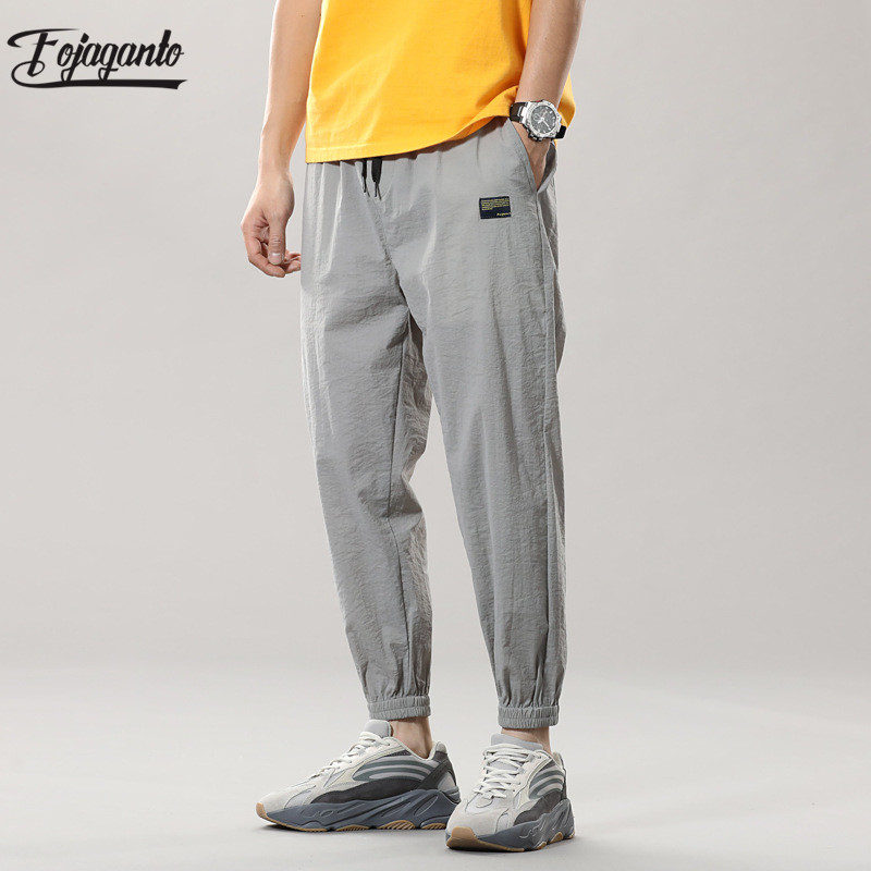

FOJAGANTO Summer Men Casual Pants Fashion Men' Trend Drawstring Full Length Pants Solid Simple Wild Sweatpants Male, Black