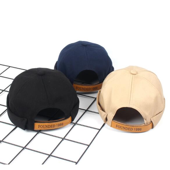 

Sports men and women street trend breathable leather hats hot pure cotton pure color landlord hat, Black