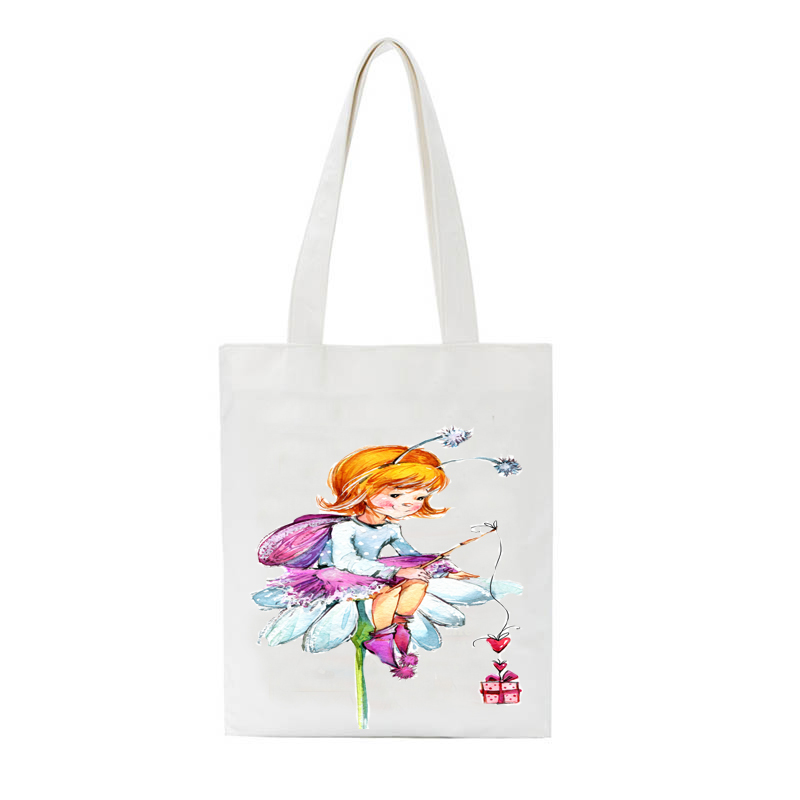 

SCCFMM Portable Reusable Shopping Bag Lovely Witch Printed Ladies Casual Shoulder Bag Canvas HandBag Daily Use Cloth Handbag, A432