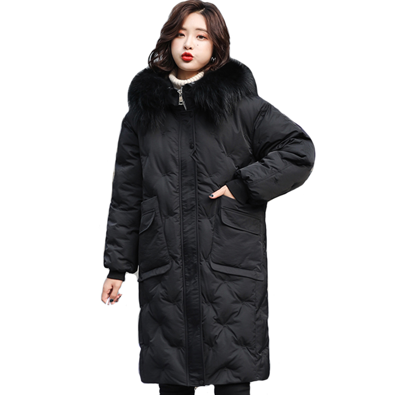 

2019 New Arrival Winter Jacket Women Oversized With Fur Collar Female Down Coat Warm Thicken Womens Long Jackets, Beige