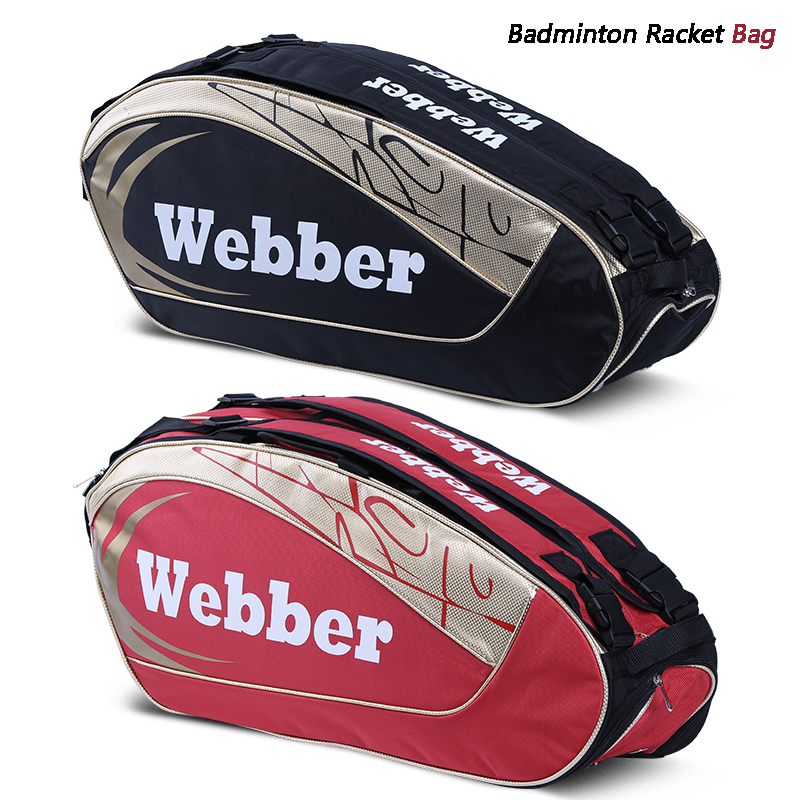 

Badminton Racket Bag Shoulder Backpack 6-12 and 3-6 Sticks Portable Carrying Bag Tennis Racket With Shoe Men Wom, Red 3-6 sticks