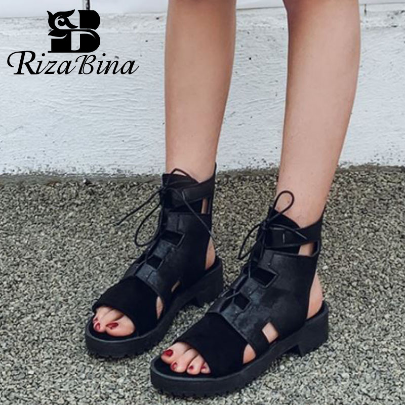

RizaBina Summer Women Cool Boots Fashion Front Cross Strap Short Boots New Design Peep Toe Heels Slingbacks Footwear Size 34-43, Khaki