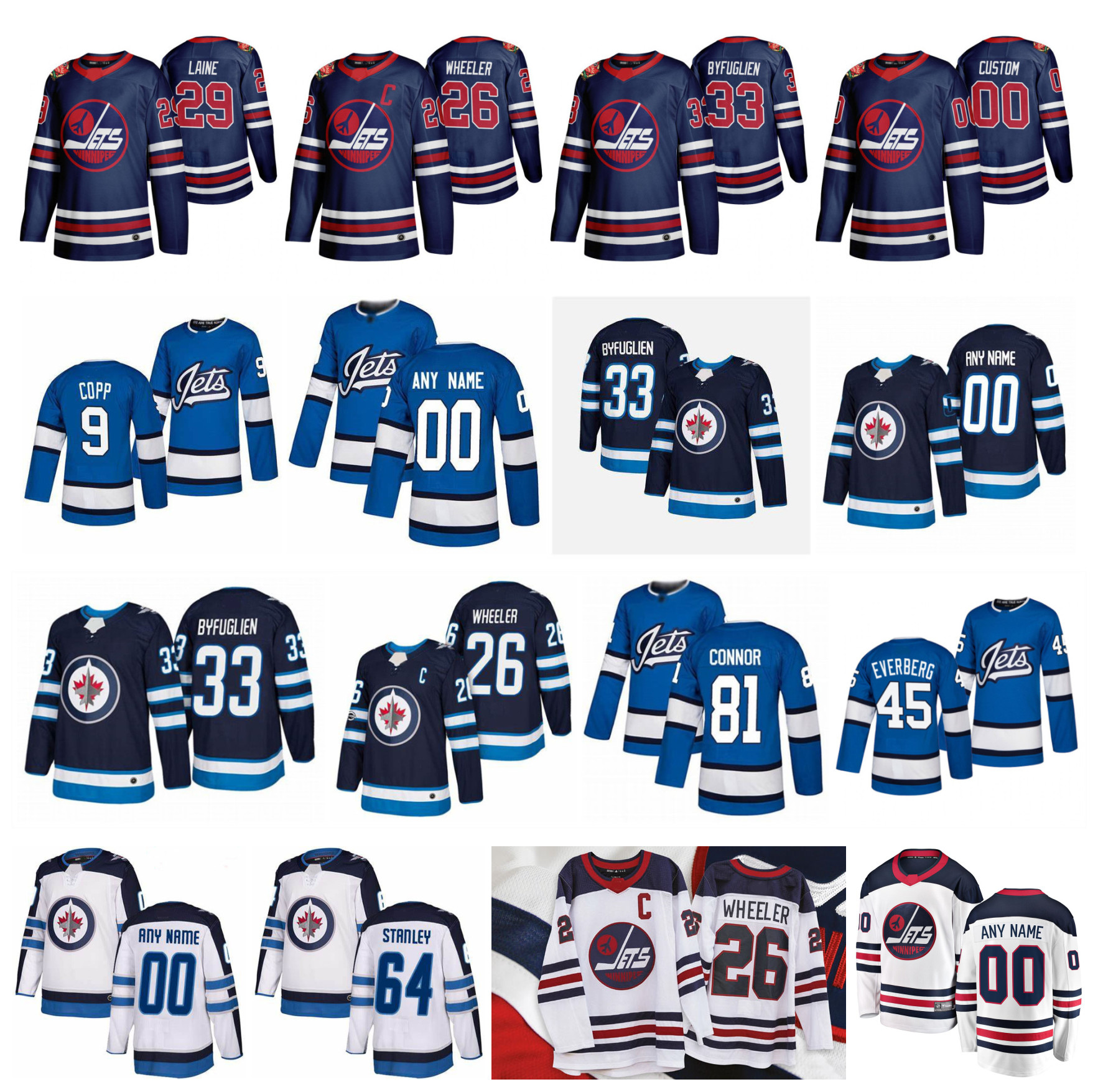 

2019 Winnipeg Jets Jersey Heritage Classic 26 Blake Wheeler 29 Patrik Laine 55 Mark Scheifele 37 Connor Hellebuyck Dustin Byfuglien Hockey, Blue home