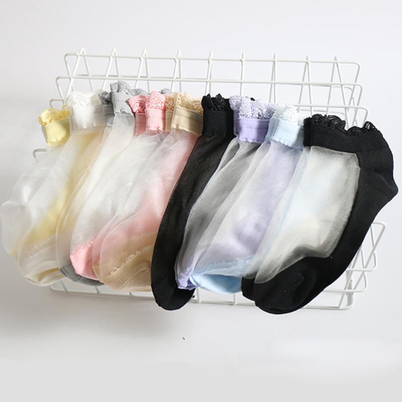 

Glass Silk Socks Cute Lace Ruffle Korean Harajuku Creative Women Summer Ultra-thin Hollow Out Sweat-absorption Breathable Socks, White