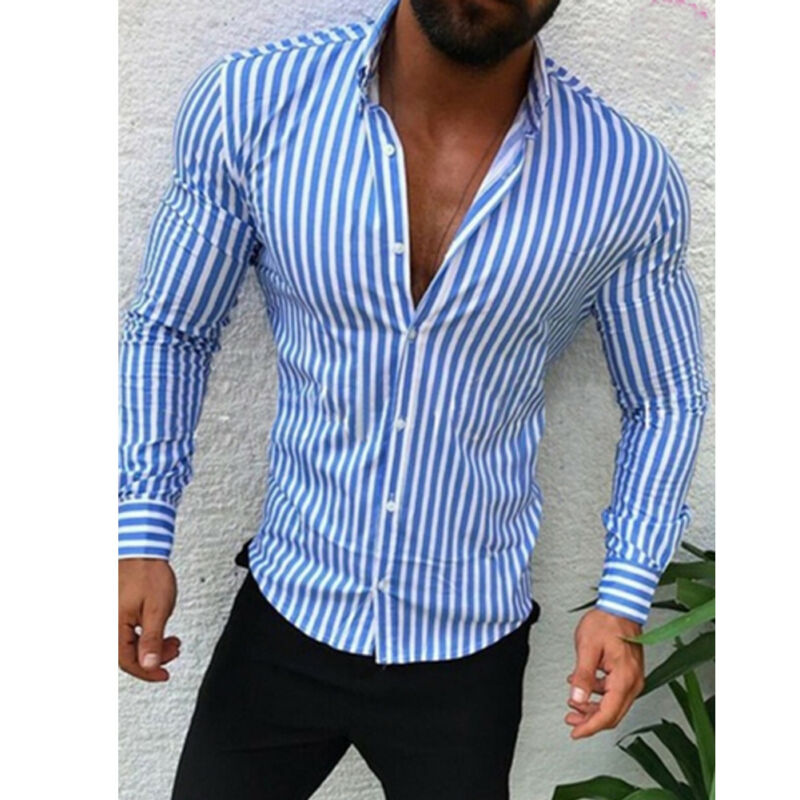 

New Arrival arrival Men's Luxury Stylish Striped Slim Fit Shirt Long Sleeve Casual Daily Streetwear Single-Breasted Men's Shirt, Black