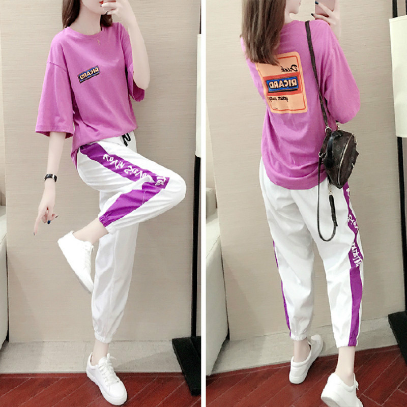 

tracksuit for women Short sleeve suit women 2020 summer new net red Korean version loose temperament leisure two piece set, Picture color