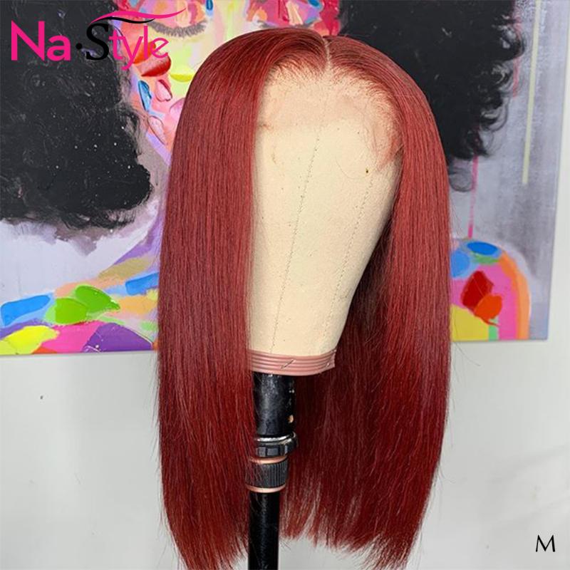 

99j 13x6 Lace Front Human Hair Wigs Black Women Burgundy Pixie Cut Wig Pre Plucked Bleached Knots Straigt Lace Frontal 130 Remy, As pic