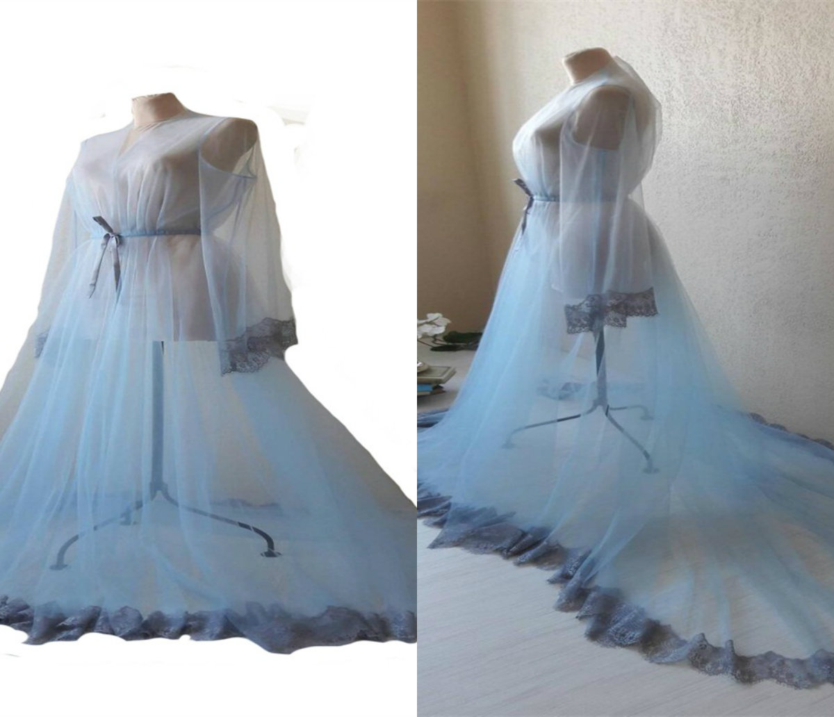 Robes de mariée pas cher Sexy col en v à manches longues pure froncé appliqué dentelle Robe de demoiselle d'honneur balayage Train Robe de nuit p