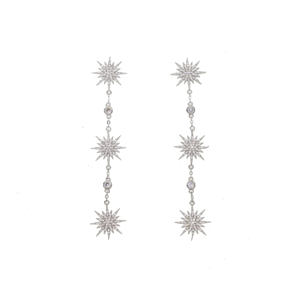 

2019 New arrived Dazzling Sparking star northstar starburst charm dangling drop earrings cz women fashion long earring jewelry, Golden;silver