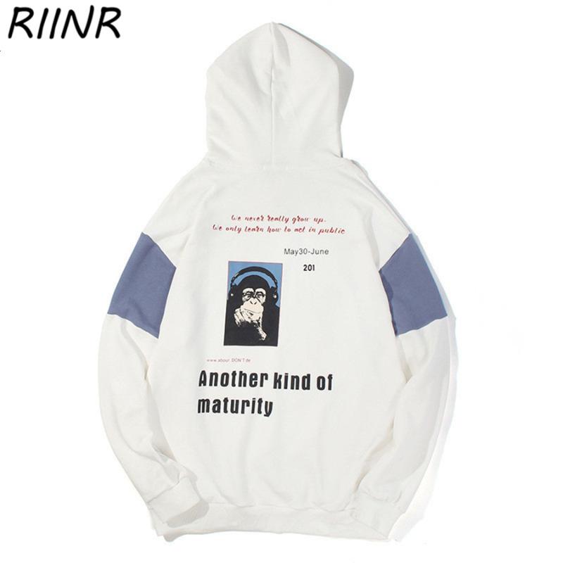 

Riinr Spring 2020 New Youth Hooded Loose Long-sleeved Animal Print Trend Personality Hoodie Top Black And White