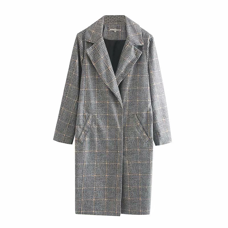 

OMIKRON Fashion Women Comfortable Warm Long Coat High Quality Temperament Outerwear Thick Casial Outdoor Plaid Wool & Blends