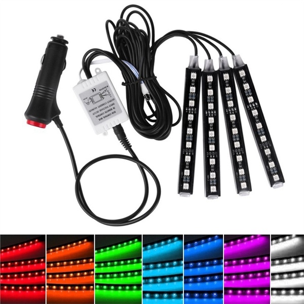 

Remote Control Colorful RGB 30W 12V Car Interior Floor Atmosphere Light with f26 Headlight 4x 9LED SMD
