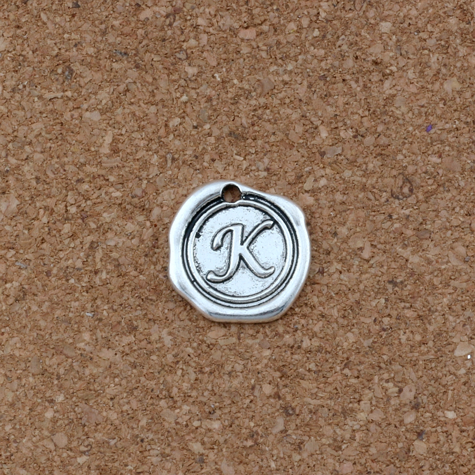 

100pcs/lots Antique Silver Single side Letter " K" Disc Initial alloy Charms Pendants Jewelry DIY 18x18.5MM A-459