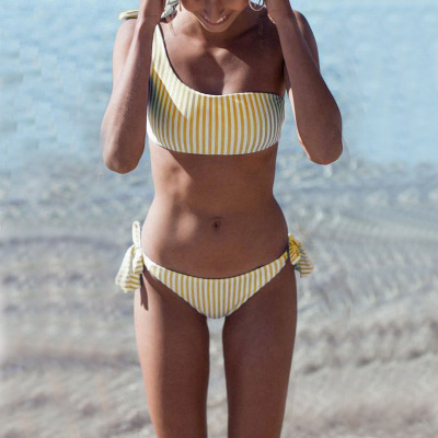 

women s bikini swimwear 2019 women designer swimsuit Small Fresh Stripe Single Shoulder Band Split Bikini