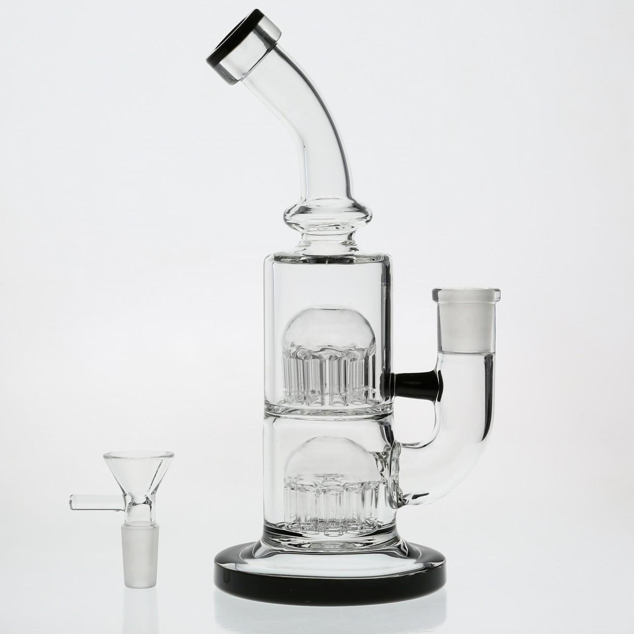 

22cm New Arrival Black color Bong With 2 Layer Tree Percolator Oil Rigs Bent Neck With Splash Guard High female joint 14.4mm