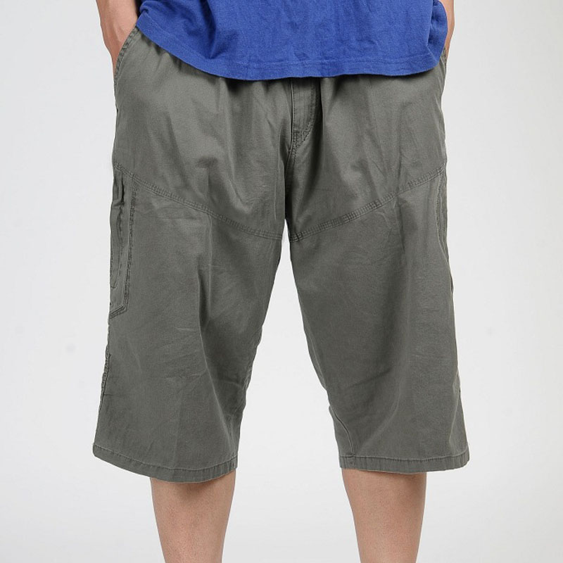 

Summer calf length pants men 5XL 6XL waist 140cm elastic waist plus size men pants 4 colors, Black