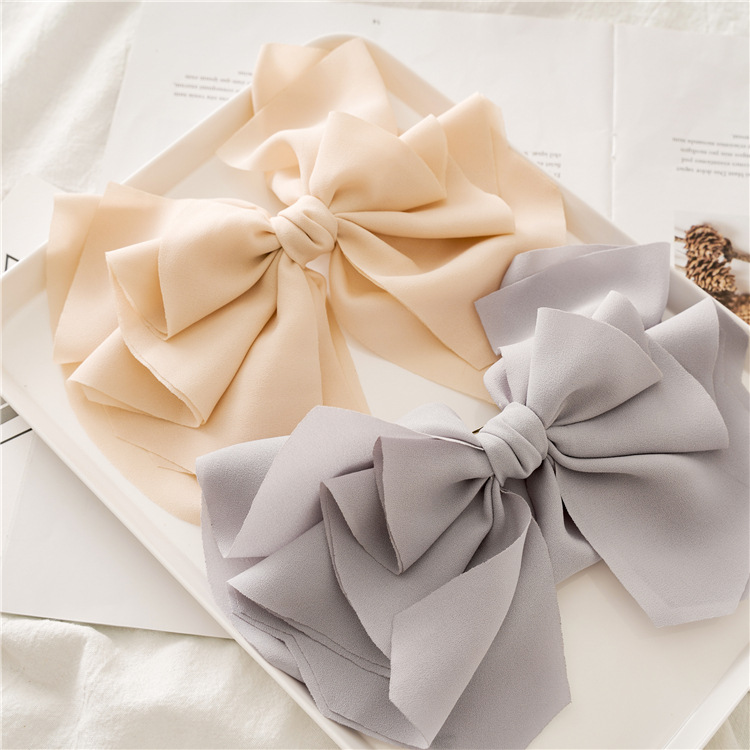 

New Fashion Boutique Cloth Pure Color Three Layers Big Bow Hairpin Spring Clip Barrettes Women Girls Hair Accessoriesr Headwear