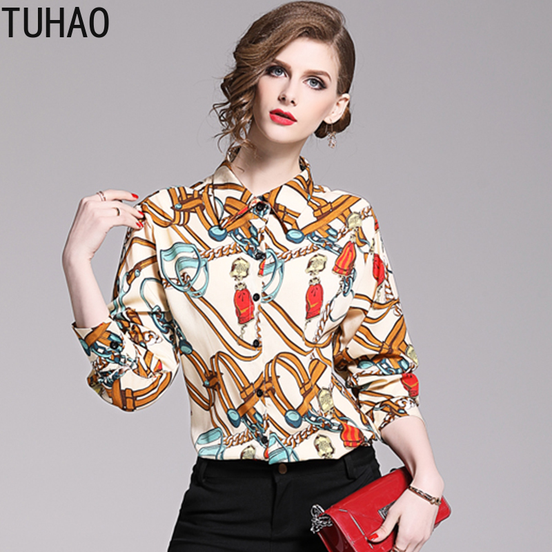 

TUHAO Woman Office Lady Shirt Blouse Women 2020 Summer Shirt Spring Long Sleeve Print Blouse Casual Tops Ladies Tops WM51, As picture