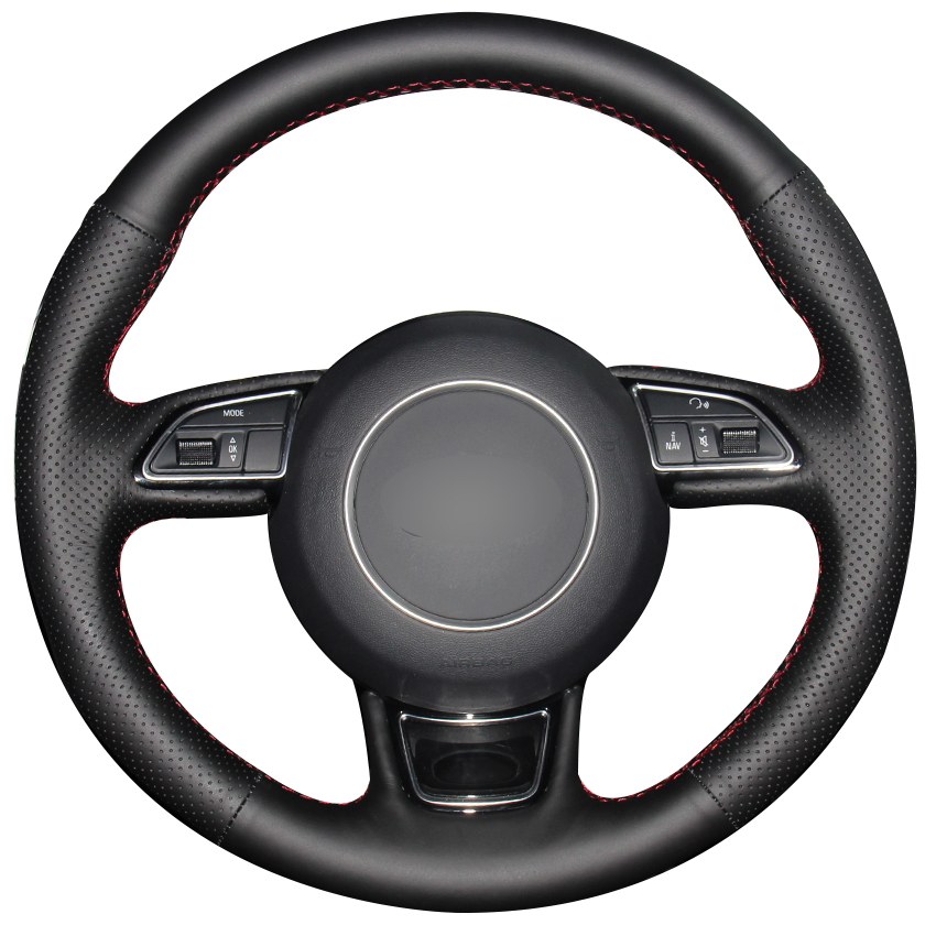 Black Synthetic Leather Car Steering Wheel Cover for Audi A1 A3 A5 A7-image-443361653
