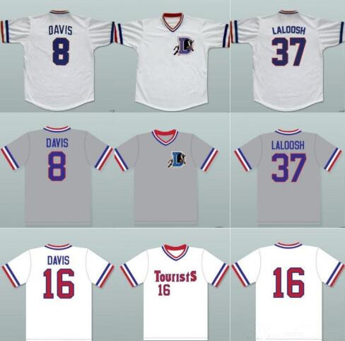 

Men's Bull Durham Nuke' LaLoosh 37 Crash Davis 8 Kevin Costner 16 Tourists Double Stiched Baseball Jersey Grey White Size S-4XL Mix Order, Yellow