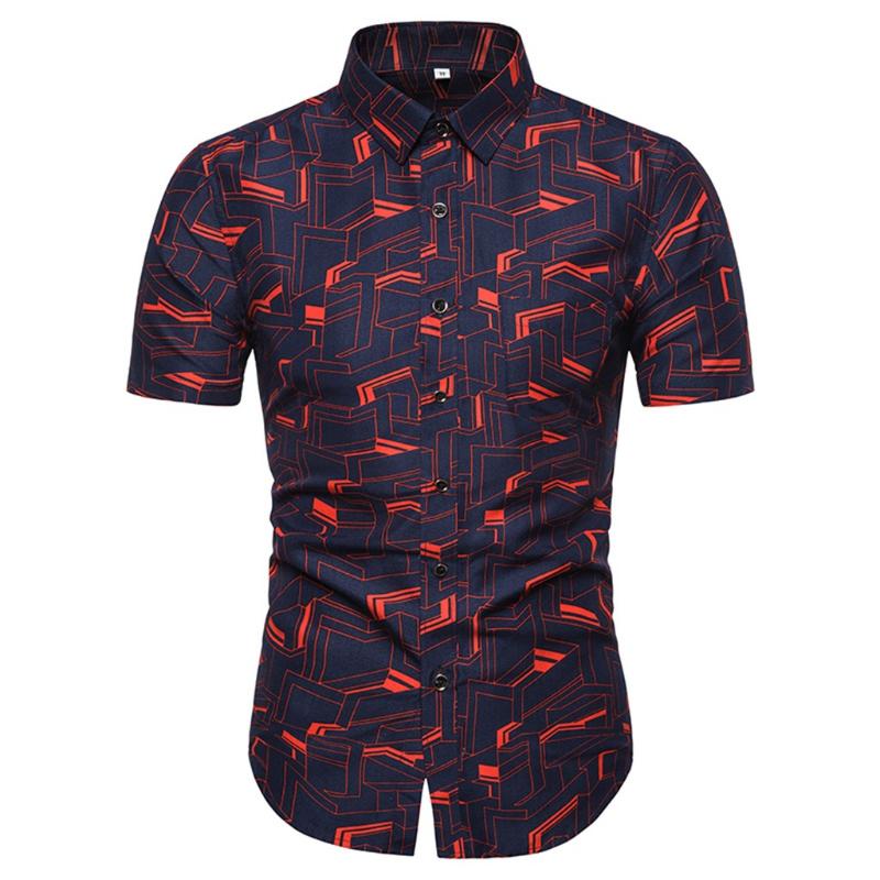 

FREE OSTRICH New Loose Shirt Men Printed Shirt Men Short Sleeve Blouse Fashion Summer Blouse Camisa Masculina, Bu