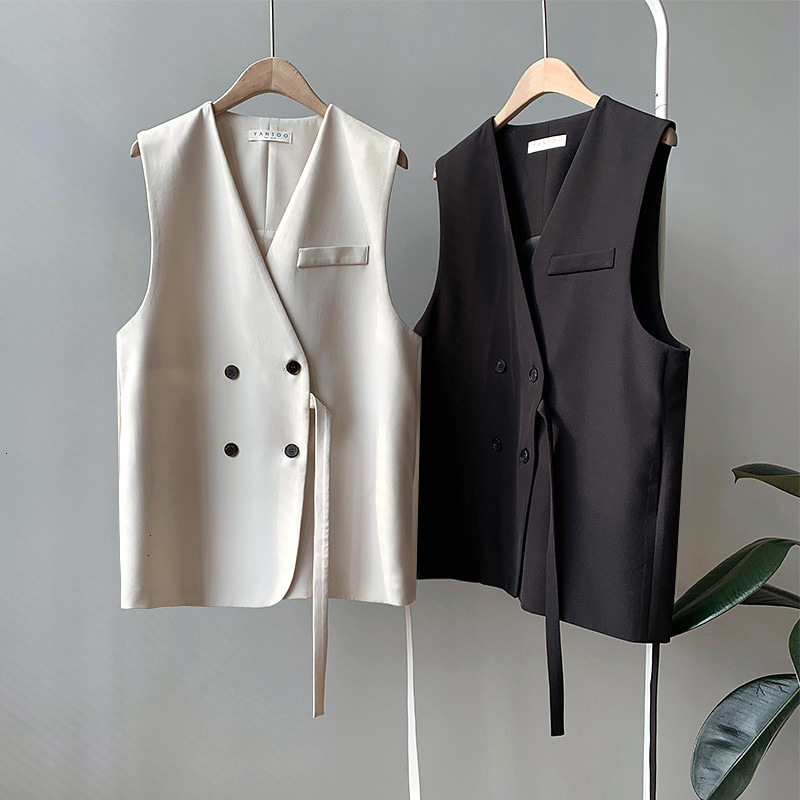 

New 2019 Pack Vest Woman Short Fonds Vest Easy V Lead Loose Outrunner Tops Mode Single Lady, Beige