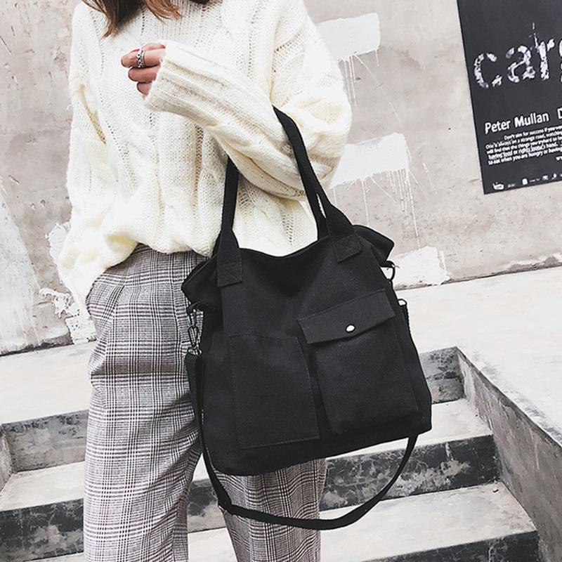 

#H30 Unisex Solid Soft Casual Totel Bag female Large Capacity Canvas Messenger bags Shoulder Bag For Women Bolsas Femininas, Black
