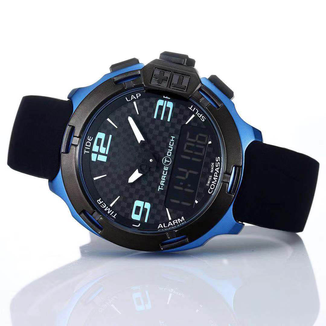 T Race Touch T081 Écran Altimètre Boussole Chronographe Quartz Noir Bracelet En Caoutchouc Fermoir Déployant Bleu Montre Homme Montres Homme Mont