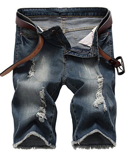 

NITAGUT Men's Fashion Ripped Short Jeans Slim Fit Denim Short, 04 dark blue