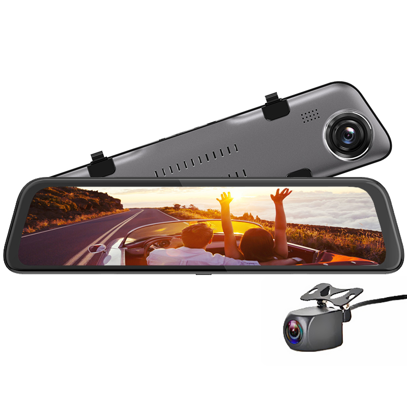 12&quot; rearview stream media mirror 2K dash camera car DVR recorder super slim case Hi3559 chip IMX335 image sensor 2Ch 170° + 140° FOV-image-507706643