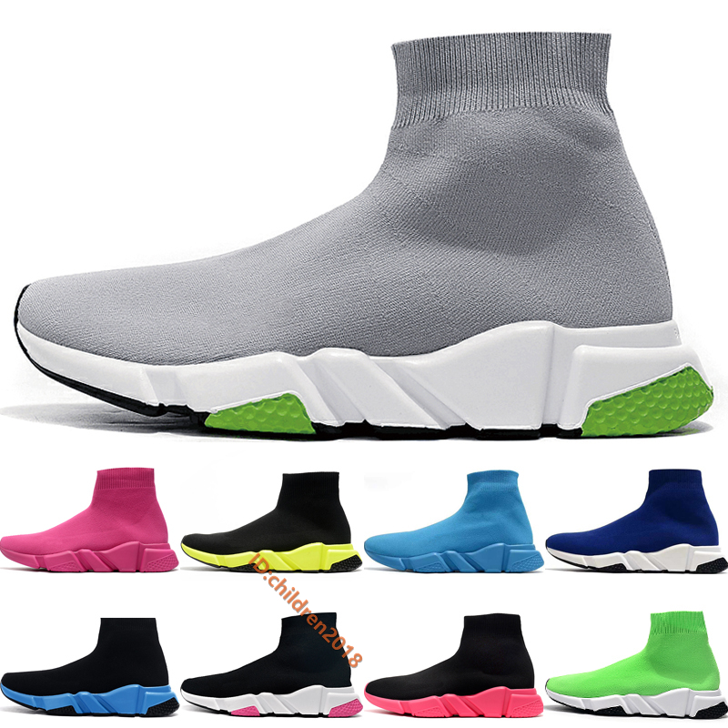 

Paris Speed Trainer Mens Womens Sneakers 2020 Fashion High Cut Sock Shoes Wolf Grey Black White Oreo Outdoor Casual Shoes Size 36-45, #008 black pink