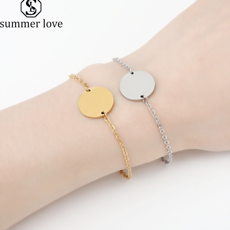 

Blank Round Engrave Name Bracelet For Women Men Handmade Stainless Steel Bracelets Personality Party Jewelry Gift