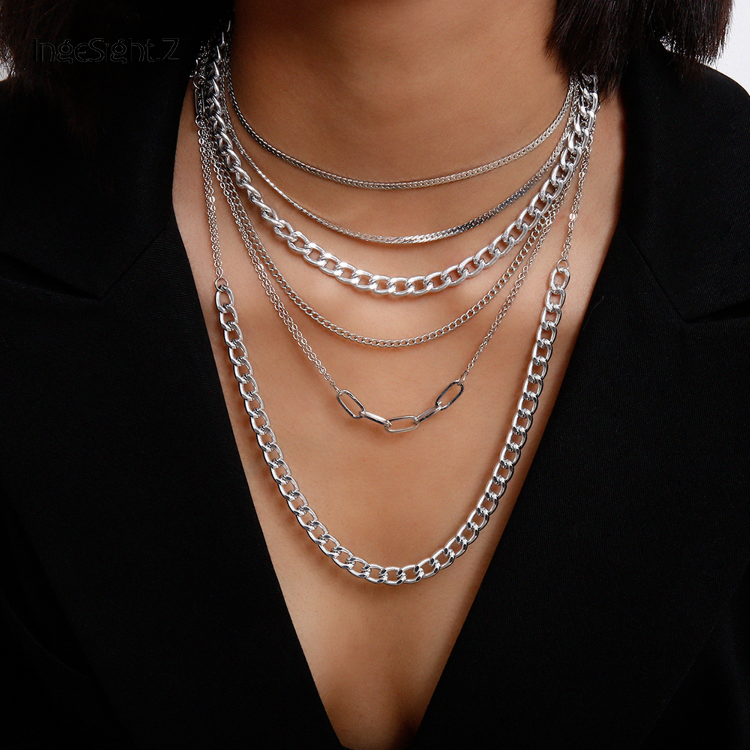 

2pcs/set Vintage Multi Layer Curb Miami Cuban Choker Necklaces Punk Hip Hop Chunky Thick Pendant Necklaces Jewelry