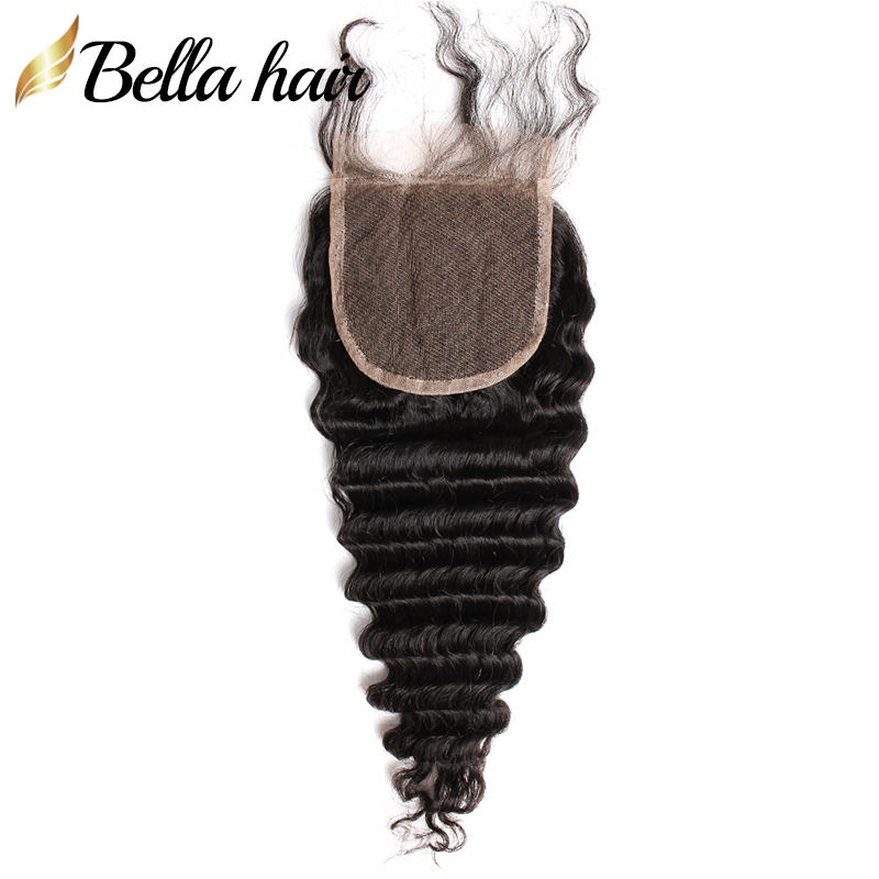 

Humianes 100% Cheveux Vierges Reine Cheveux Peruviens Lace Closure 4x4 Tissages Avec Des De Cheveux Deep Wave Bella Hair DHL Graduit, Couleur naturelle