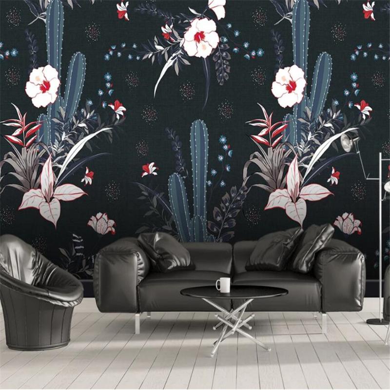 

Milofi custom 3D wall paper European-style HD hand-painted tropical plants cactus background wall painting photo, Silk cloth